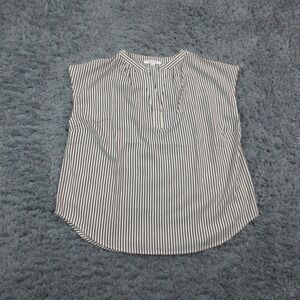 Monday Fun Blouse Shirt Womens XL White Stripe Sleeveless Henley Casual Top